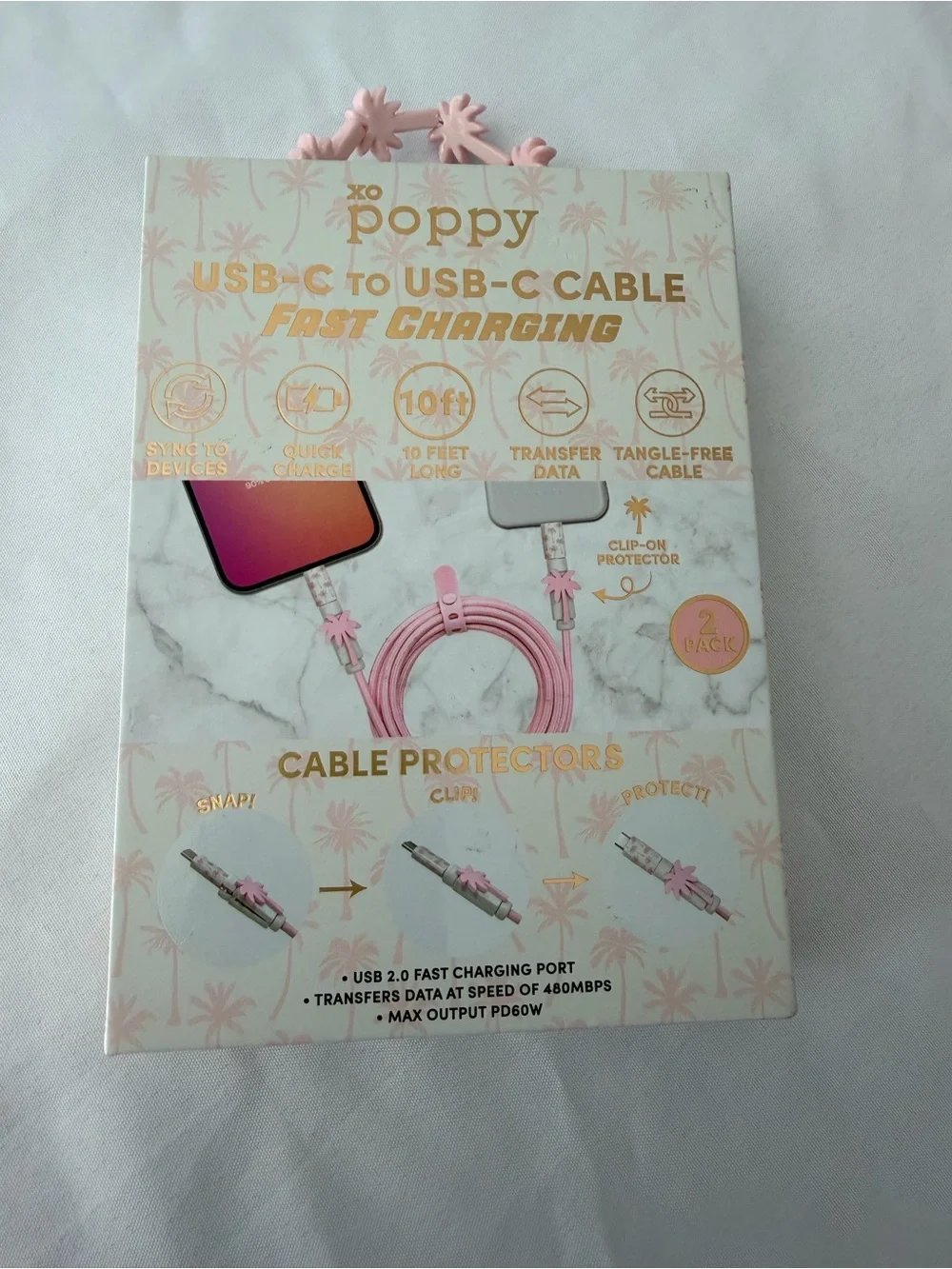 Pink USB-C to USB-C Fast Charging Cable - 10ft